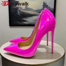 12cm Shoes For Marriage Woman High Heel Rose Red Wedding Pumps Glossy Patent Slip on Pointed Toe Ladies Elegant Shoes12cm Shoes