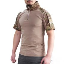 Sommer Kurzarm Combat Shirts Männer 1/4 Zipper Baumwolle Taktische T Shirt Wandern Outdoor Training Shirts Tragen Beständig Tops