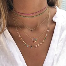 New Fashion Thin Cz Tennis Chain Necklace Layer Women Choker Various Colors Colorful Cz Gold Color Trendy Necklace For Women
