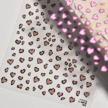 Flache kleine rosa braune Halo-Färbung, Liebesherz, geometrischer Leopard, glänzendes Gelee, schicke geprägte Relief-Nagelkunst-Aufkleber, Maniküre-Aufkleber