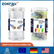 ZoeRax Confezione da 200 connettori passanti RJ45 Cat6 Spine modulari RJ45 per cavo FTP/UTP solido o intrecciato CAT6 CAT5E