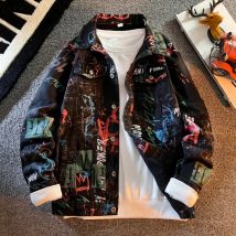 Hip Pop Letter Graffiti Jeansjacke Herrenmode Frühling Punk Wear Koreanischer Kpop Trend Slim Top Unisex Hübscher lässiger Jeansmantel