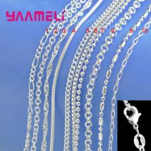 Collar de cadena de plata fina 925 auténtico con cierres de langosta para hombre y mujer, colgante, 10 diseños, 16-30 pulgadas, gran promoción, 100%