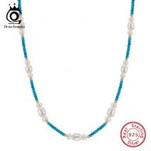 Orsa juwelen natürliche türkis choker halskette mit handgemachte natürliche barock perle winzige kette für frauen vintage schmuck mpn03