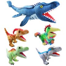 Neue 11 Stil Dinosaurier Handpuppe Plüschtiere Kindergarten Leistung Hands teuerung Glove stricer atops Tyranno saurus Dilopho saurus