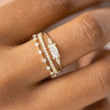 Stapelbare Goldringe für Damen, zierlich, 14 Karat, trendig vergoldet, nicht anlaufend, stapelbar, Zirkonia, modischer Ring, Schmuck, Größe 6–10