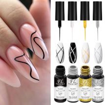 Zestaw do zdobienia paznokci żelowych 4 szt. Czarny Biały Złoty Srebrny DIY Akcesoria do paznokci Lakier do manicure Rysowanie Malowanie Żel Klej UV/LED