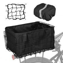 Cestino per bici posteriore pieghevole da 60 litri con fodera rimovibile Borsa a rete con copertura antipioggia in metallo a sgancio rapido per il trasporto di generi alimentari di frutta per animali