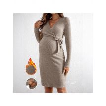 Maternity Clothes Autumn Winter V-neck Long-sleeved Tight-fitting Dress Photoshoot Pregnancy Clothing Dresses for Pregnant Women