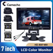 Camecho 7-Zoll-Auto-Monitor, 2 x Rückfahrkamera, 12–24 V, wasserdichte IR-Nacht-Rückfahrkamera, Park-Reverse-System für Bus-LKW-Anhänger