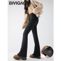 BIVIGAOS Autumn Winter Thin Fleece Sharkskin Micro Flared Pants Leggings Women Elastic High Waist Slim Warm Horseshoe Pants