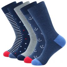 5 Paar lustige Herrensocken, lustiges Muster-Sockenpaket, bunt gestreifte Socken aus gekämmter Baumwolle, coole, atmungsaktive Freizeitsocken