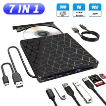 7-in-1 externer CD-DVD-Recorder, Player, Schriftsteller, USB 3.0, Typ C, RW, DVD-Brenner, optisches Laufwerk, Lesegerät für Laptop, Desktop-Computer