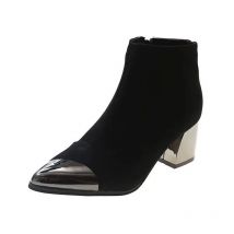 Square Heels Stiefel Frauen Herbst frühen Winter Chelsea Stiefel spitzen Zehen sexy Damen High Heels schwarze Schuhe