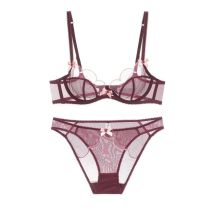 Französisch Stil Sexy Dünne Cut Durchsichtig Spitze Dessous Frauen Bogen Dekor Anti Durchhängen Unterwäsche Bh Set Weibliche Transparent Bh Tanga