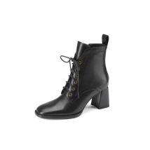 New Autumn/Winter Women Boots Cow Leather Fashion Women Shoes Square Toe High Heel Shoes for Women Lace Up Modern Short Boots