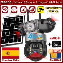 Cámaras Solares 4G, Cámara CCTV Inalámbrica IP, Protección de Seguridad Inteligente para el Hogar, Monitor de 3 Lentes, Videovigilancia Remota PTZ