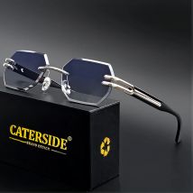 CATERSIDE Retro Randlose Sonnenbrille für Herren, polygonaler Metallrahmen, hochwertige Damen-Sonnenbrille, Outdoor-Reisegeschenk, Sommer-Stil