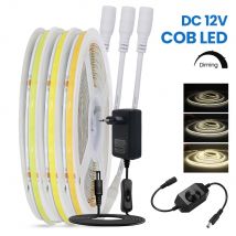 Dimmbarer COB-Streifen 12 V mit Netzteil 320 LEDs/M 3000 K 4000 K 6000 K Rot Blau Rosa Gelb Flexibles Bandseil FOB-LED-Licht