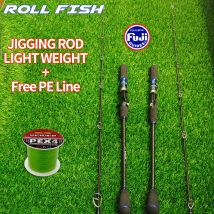 ROLLFISH Angelrute aus Kohlefaser, Salzwasser, Spinnen/Casting, schnelle Jigging-Rute, Fuji-Führungen und Angelrute mit Rollensitz + 100 m Angelschnur