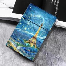 Retro Ölgemälde Stil Zigarette Fall 20Pcs Zigaretten Halter Für 8mm Kreative Rauchen box Paris Eiffelturm Rauch Gadgets