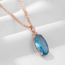 Wbmqda Transparente ovale blaue Stein-Halskette und Anhänger für Frauen, 585er Roségold, spezielle Hochzeitsschmuck-Accessoires