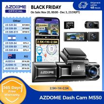 AZDOME M550 Dash Cam a 3 canali, anteriore interno posteriore a tre vie per auto, 4K + 1080P Dual Channel, con GPS, WiFi, visione notturna IR