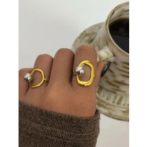 Minimalist Geometric Hollow Shape Design Stainless Steel Rings 18K Gold Plated Waterproof Quality Jewelry For Daily Vacation Etc