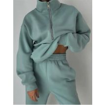 Sports Hoodie Set Women's Autumn Winter Warm Loose Zipper Top + Pants Sweater Two-piece Suit Women Casual Streetwear Sportswear