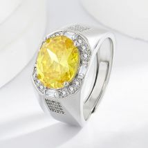 Schlichter und stilvoller personalisierter Pendler-Bankett-Business-Ring aus 925er-Sterlingsilber mit Citrin-Zirkon für Herren