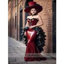 Victorian Costume Gothic Evening Dress With Ruffles Tiered Latex Pvc Mermaid Dress Medieval Vampire Punk Party Gowns Customized