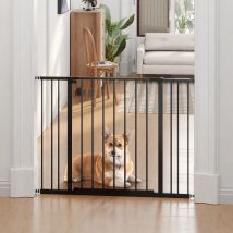 PawHut Barrera de Seguridad Extensible Puertas Escaleras Metálica para Perros