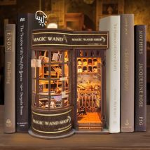 DIY Zauberstab aus Holz, Shop, Buchecke, Regaleinsatz, Miniatur-Modellbausätze, Bücherregal mit Licht, Buchstütze für Freunde, Geburtstagsgeschenke