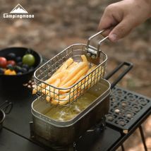 CAMPINGMOOM Outdoor Fried Nets and Baskets, Camping folding 304 Stainless Steel Fried French Fries, picnic Lunch Boxes, S-1218