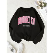 O-Ausschnitt Hoodie Brooklyn Print Pullover Sweatshirt Rundhalsausschnitt Langarm Casual Sweatshirt Damenbekleidung Herbst Winter Hoodies