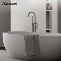 Freistehendes Badewannen-Wasserhahn-Set aus Gunmetal, bodenmontierter Mischer, Warm- und Kaltduschsystem, 2 Modi, Handbrause und runder Auslauf