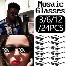 1–24 Stück lustige Pixel-Mosaik-Sonnenbrille für Kinder, Männer, Frauen, Erwachsene, schwarze Mosaik-Pixel-Brille, Foto-Requisiten, Geburtstagsfeier, Cosplay