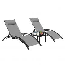 Sedia a sdraio in alluminio per esterno con 5 posizioni regolabili + tavolo 3 pezzi Chaise Outdoor per piscina, giardino, spiaggia, campeggio, cortile
