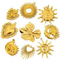 4 pezzi in acciaio inossidabile vintage fiore di sole cuore spirale vortice grande ciondolo con ciondolo per orecchini fai da te collana creazione di gioielli
