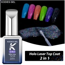 KODIES GEL Super Laser Top Coat Gel Smalto per unghie 2 IN1 Glitter Paillettes Arcobaleno Shine Top Gel Finitura Copertura Sigillante Tutto per Manicure