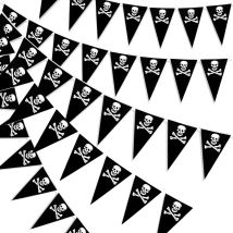 Banner da pirata di Halloween da 5 m Teschio da pirata stampato Gagliardetto nero Triangolo Bandiere Decorazione per feste a tema pirata Festa di compleanno