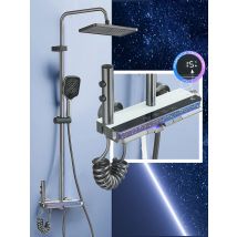 Display digitale intelligente Set doccia di lusso Chiave per pianoforte a parete per bagno Sistema di rubinetti per doccia a pioggia con uscita acqua a 4 vie