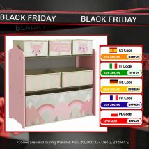 Scaffale per giocattoli Zonekiz con 6 scatole in tessuto rimovibili 63X30X66 cm Rosa