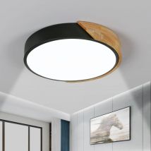 Luz de techo LED moderna de 24W, iluminación de techo interior redonda de madera Ø30cm 2400LM, luz blanca 6500K, para baño, sala de estar, cocina
