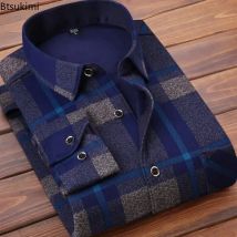 2025Camisas cálidas informales para hombre, Camisa a cuadros de manga larga para otoño e invierno, Tops gruesos y cálidos, Camisa suave de talla grande de alta calidad para hombre