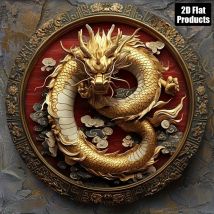 Vintage Golden Dragon Metal Wall Decor 8" Round - Chinese Style Handmade Home Bar Kitchen Decoration Ideal Holiday Gift