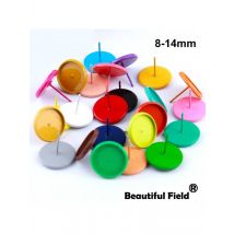 20pcs Fit 8mm 10mm 12mm 14mm Cabochons Earrings Base Ear Setting Colorful Plated Round Cameo Base Blank Rose Red With Plug