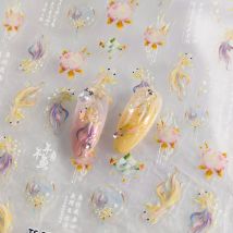 5D Aurora Bunte Goldfisch Nagelaufkleber Hochwertige Meerjungfrau Fischschwanz Koi Blumen Design Flacher selbstklebender Nail Art Aufkleber