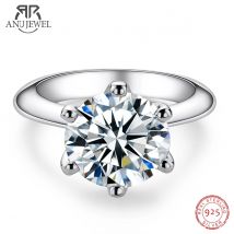 AnuJewel 1ct 2ct 3ct 5ct D Colore Moissanite Anello di fidanzamento per le donne Anelli solitari in argento sterling 925 placcato oro all'ingrosso