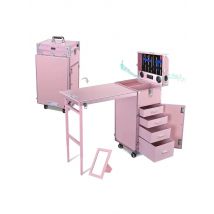 Rolling Manicure Table Foldable Nail Table Makeup Train Case Trolley Travel Storage Organizer with 4 Drawers Mirror & Speaker
